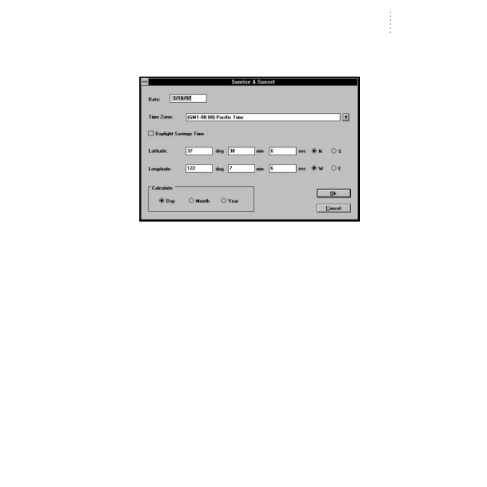 Sunrise & sunset | DAVIS WeatherLink for Windows 4.0 User Manual | Page 60 / 116