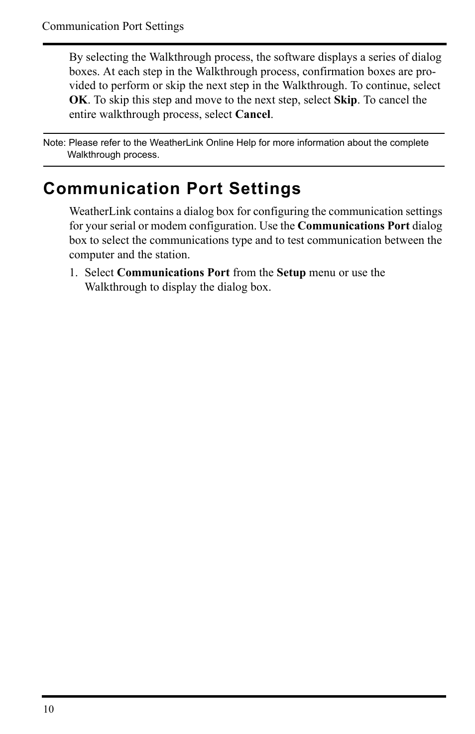 Communication port settings | DAVIS WeatherLink Getting Started Guide User Manual | Page 12 / 20