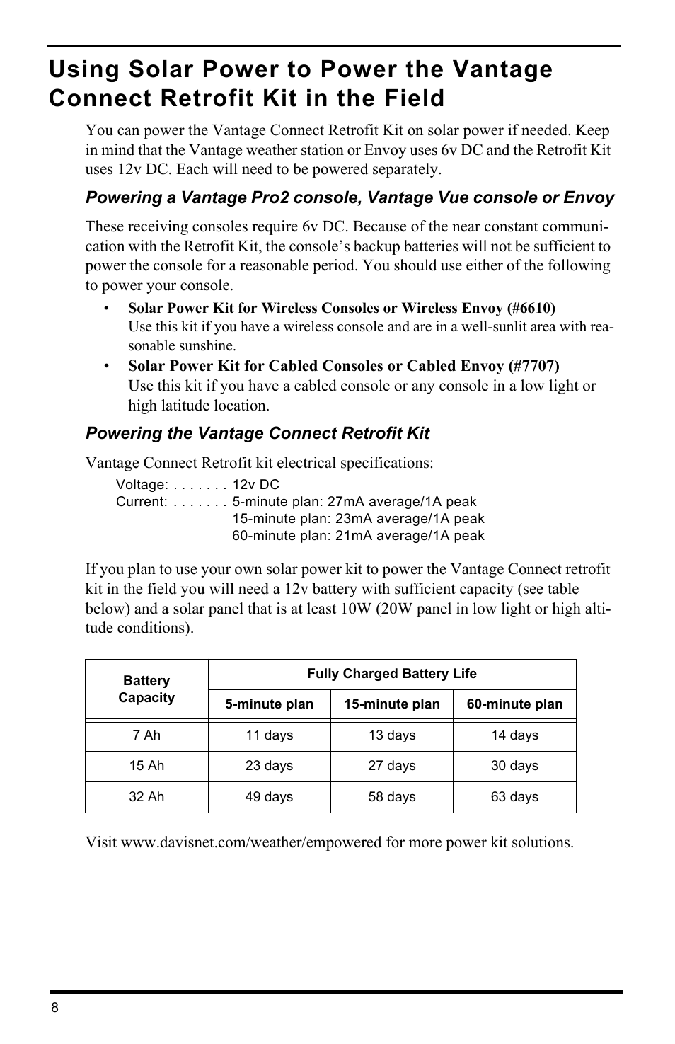 Powering the vantage connect retrofit kit | DAVIS Vantage Connect Retrofit Kit (6626) User Manual | Page 10 / 12