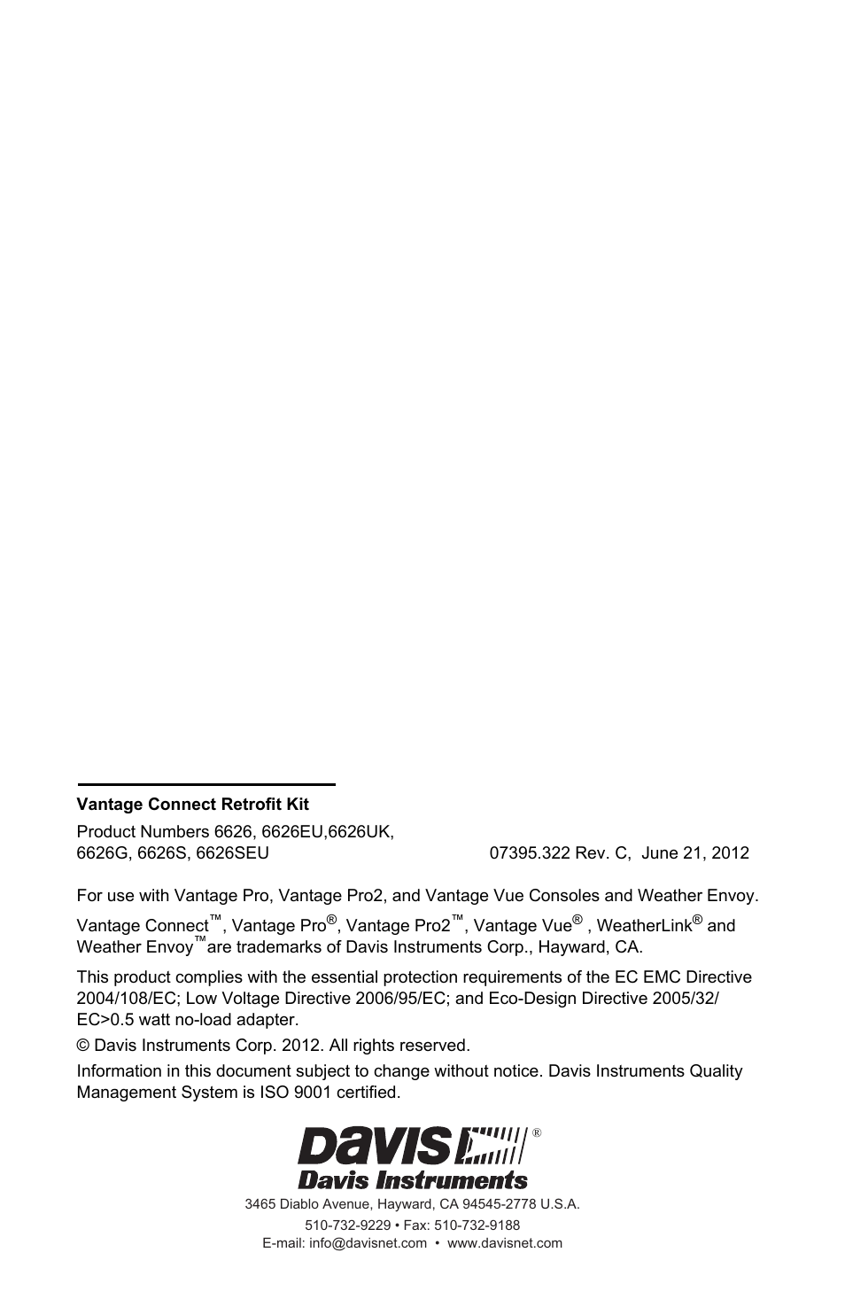 DAVIS Vantage Connect Retrofit Kit (6626) User Manual | Page 2 / 12