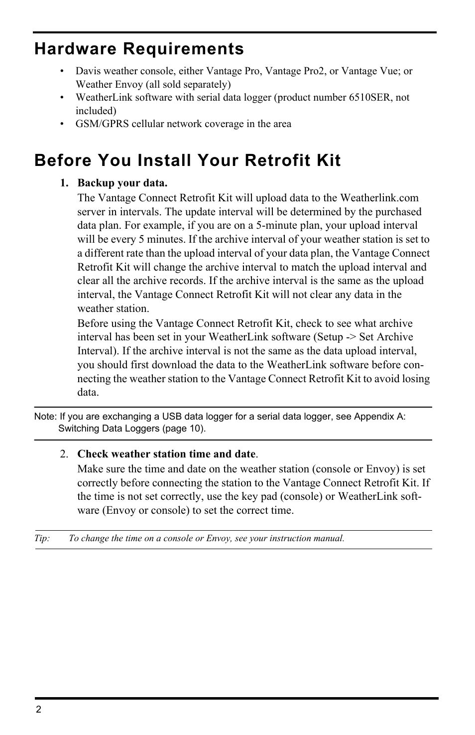 Hardware requirements, Before you install your retrofit kit | DAVIS Vantage Connect Retrofit Kit (6626) User Manual | Page 4 / 12