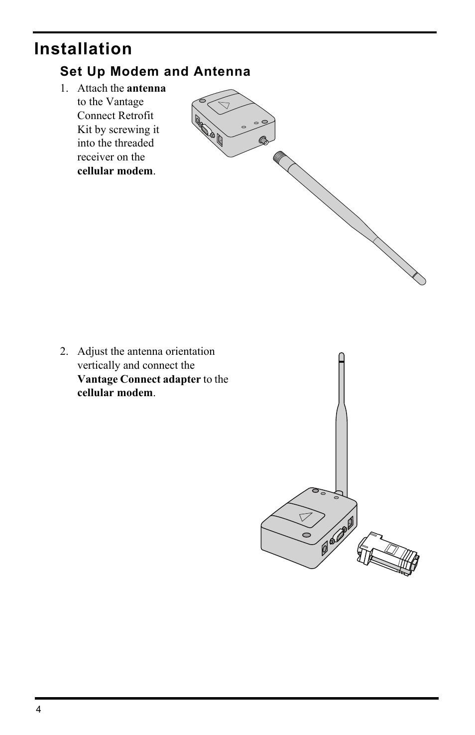 Installation, Set up modem and antenna | DAVIS Vantage Connect Retrofit Kit (6626) User Manual | Page 6 / 12