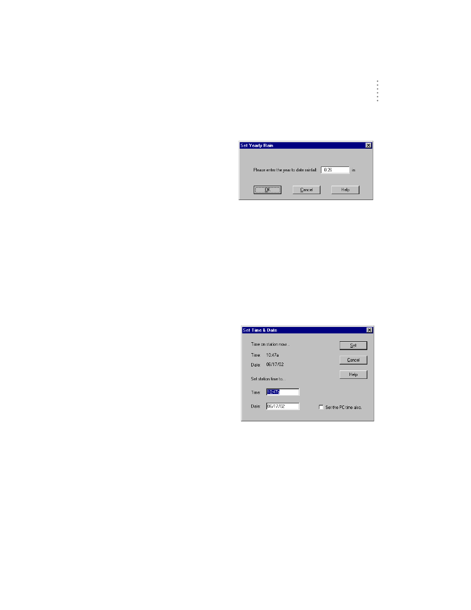 Set total rain, Set time | DAVIS Weather Envoy (6314, 6314C) User Manual | Page 23 / 40