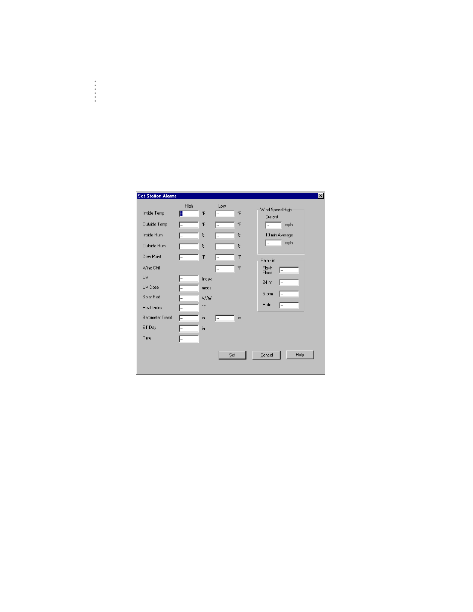 Set alarms | DAVIS Weather Envoy (6314, 6314C) User Manual | Page 26 / 40