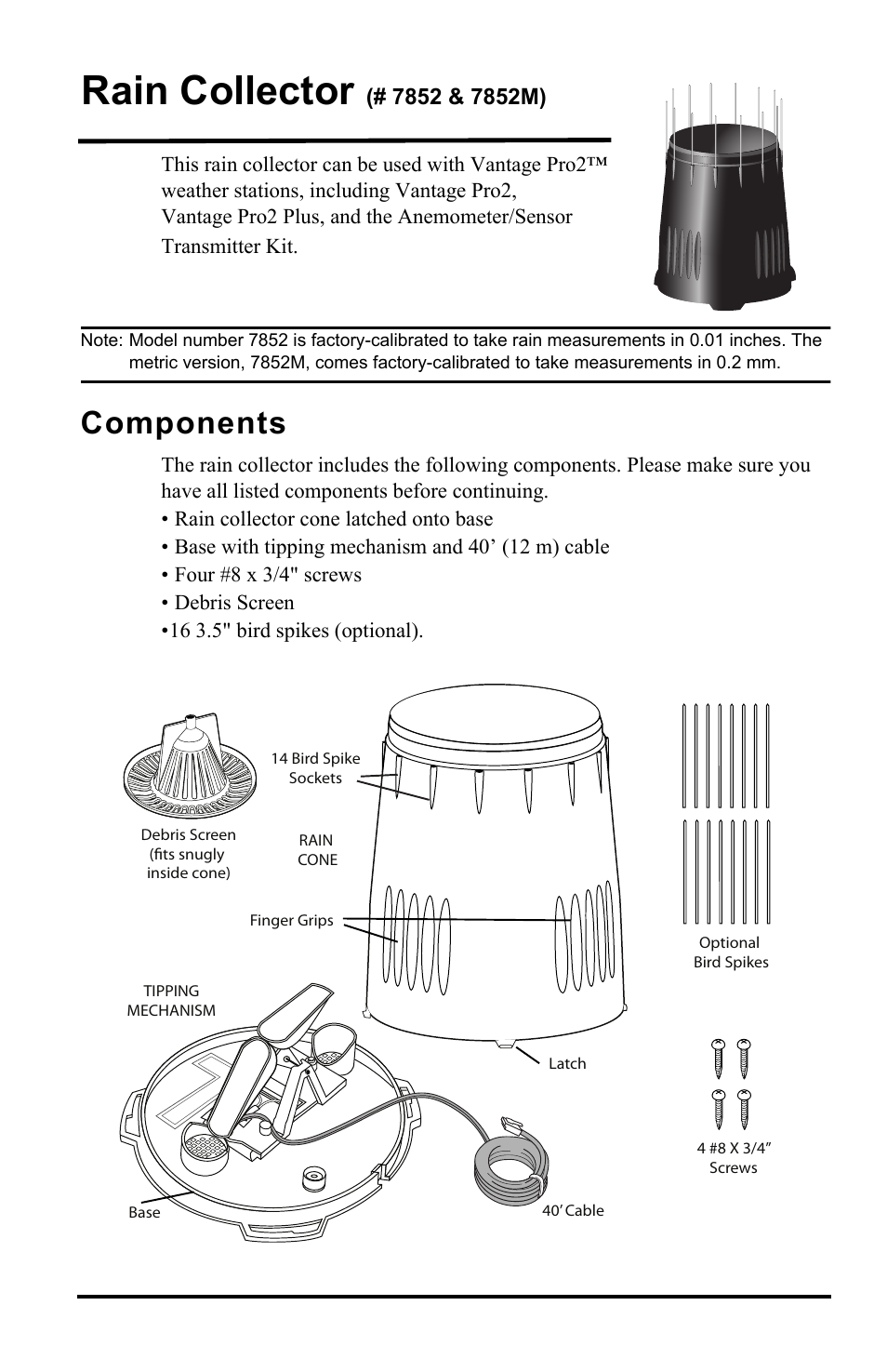 DAVIS Rain Collector with Grip Grooves and Bird Spikes (flat base) User Manual | 8 pages