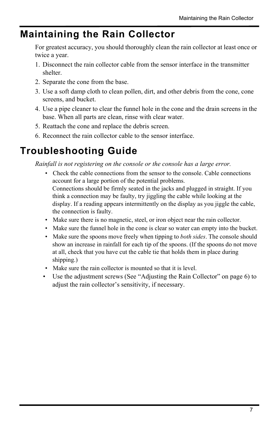 Maintaining the rain collector, Separate the cone from the base, Reattach the cone and replace the debris screen | Troubleshooting guide | DAVIS Rain Collector with Grip Grooves and Bird Spikes (flat base) User Manual | Page 7 / 8