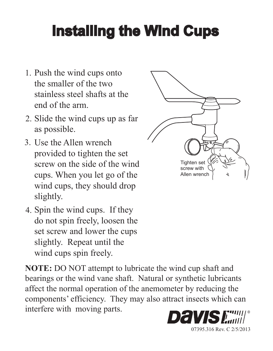 DAVIS Vantage Pro/Pro2 Wind Cup Replacement User Manual | 1 page