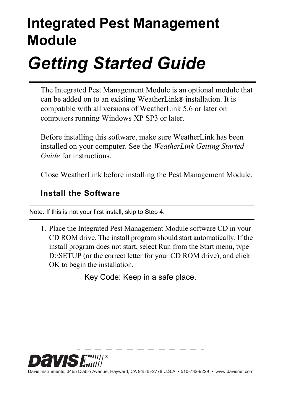 DAVIS Integrated Pest Management Module Getting Started Guide User Manual | 4 pages