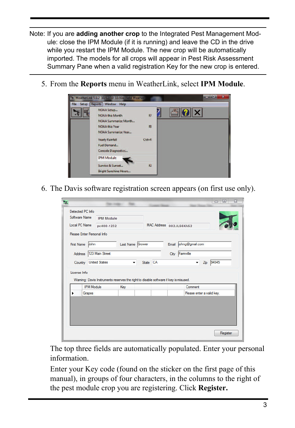 DAVIS Integrated Pest Management Module Getting Started Guide User Manual | Page 3 / 4