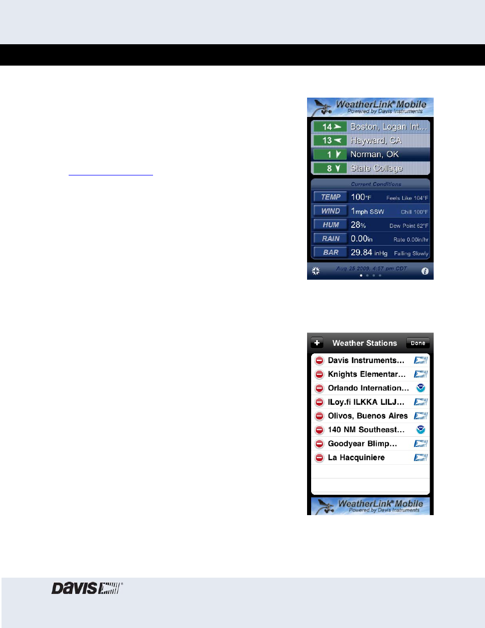 DAVIS WeatherLink Application for the Apple iPhone User Manual | 3 pages