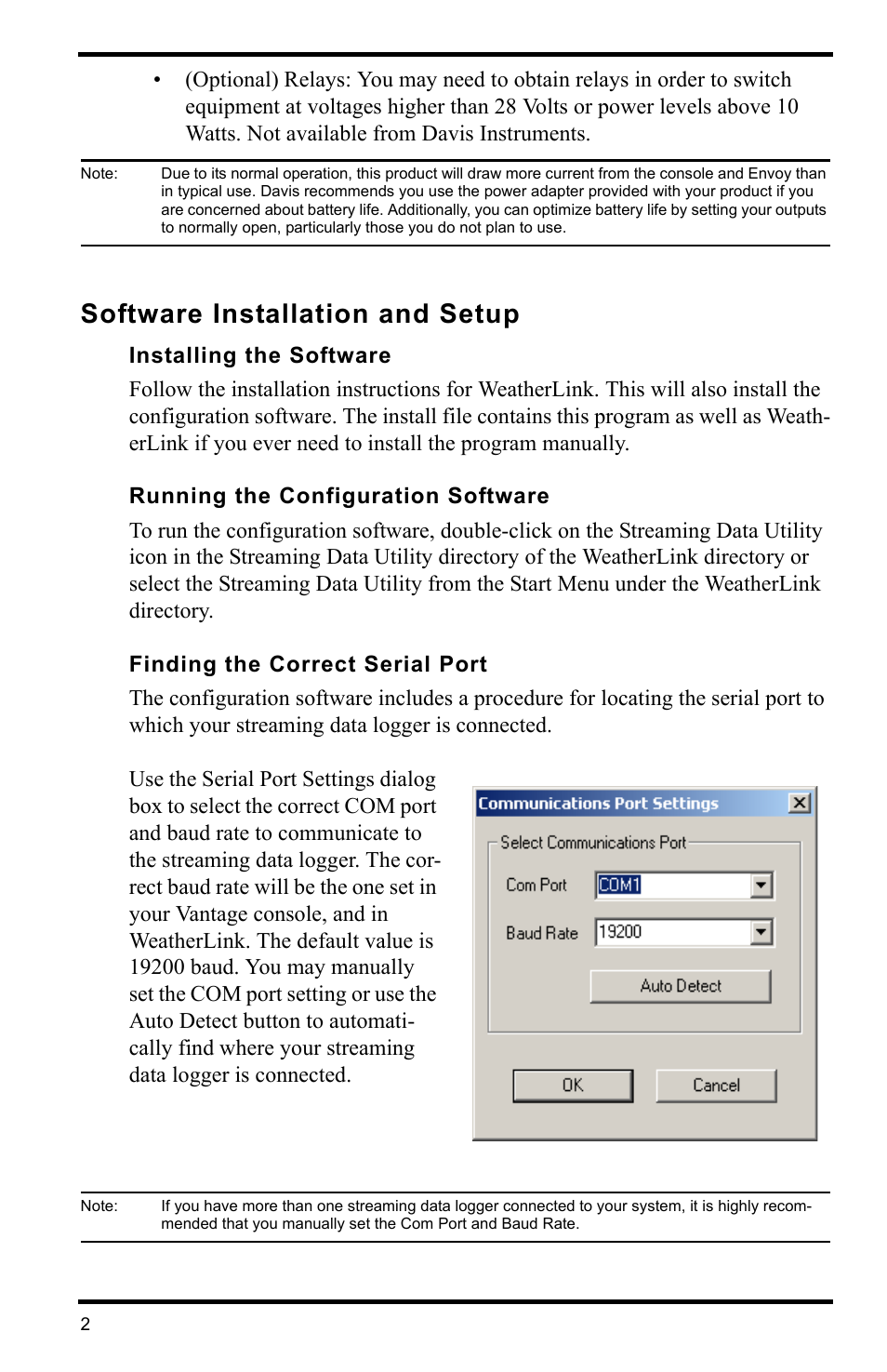 Software installation and setup, Installing the software, Running the configuration software | Finding the correct serial port | DAVIS WeatherLink for Alarm Output Add. User Manual | Page 2 / 16