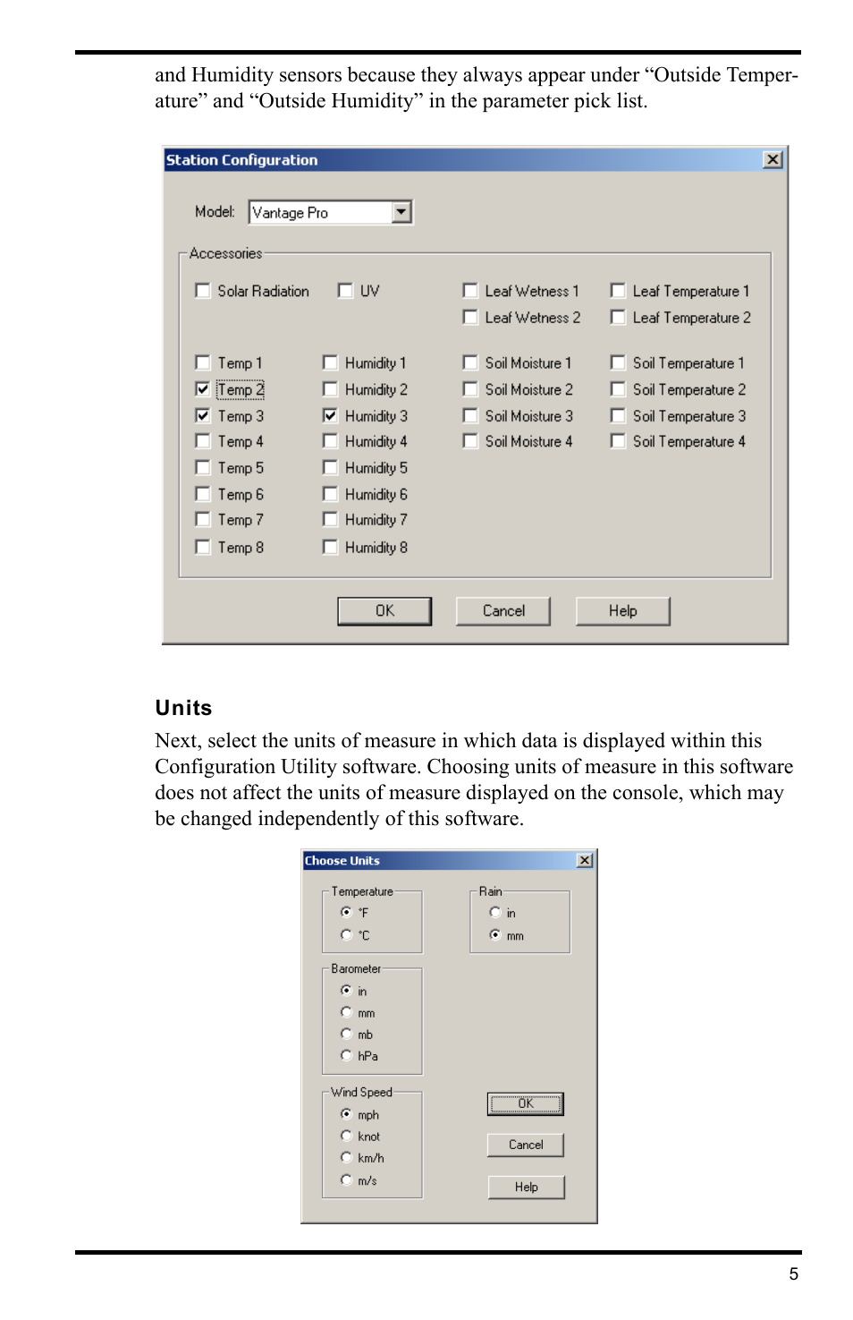 Units | DAVIS WeatherLink for Alarm Output Add. User Manual | Page 5 / 16