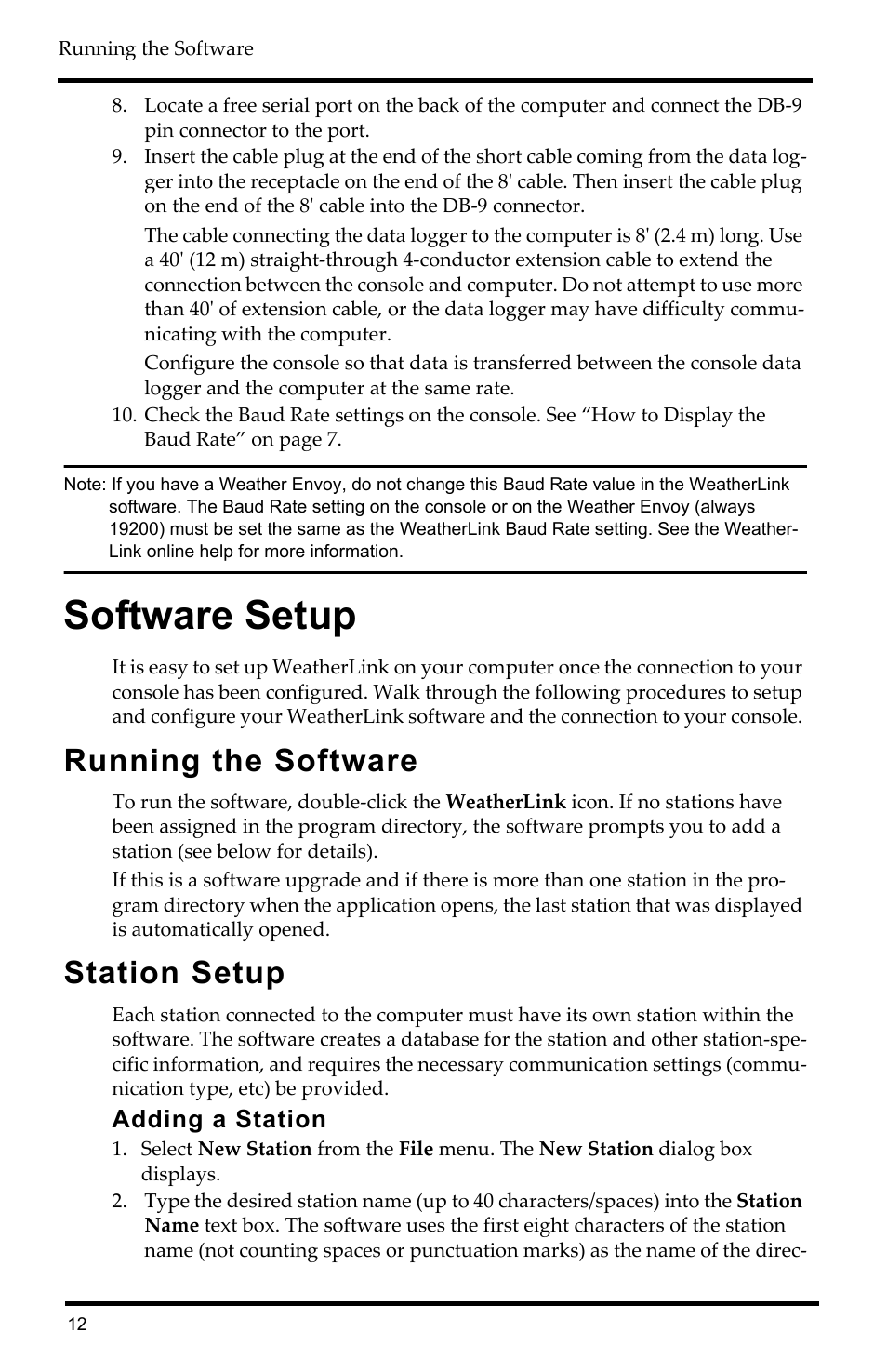 Running the software, Station setup, Adding a station | Software setup | DAVIS WeatherLink Getting Started Guide: Vantage Stations User Manual | Page 14 / 32