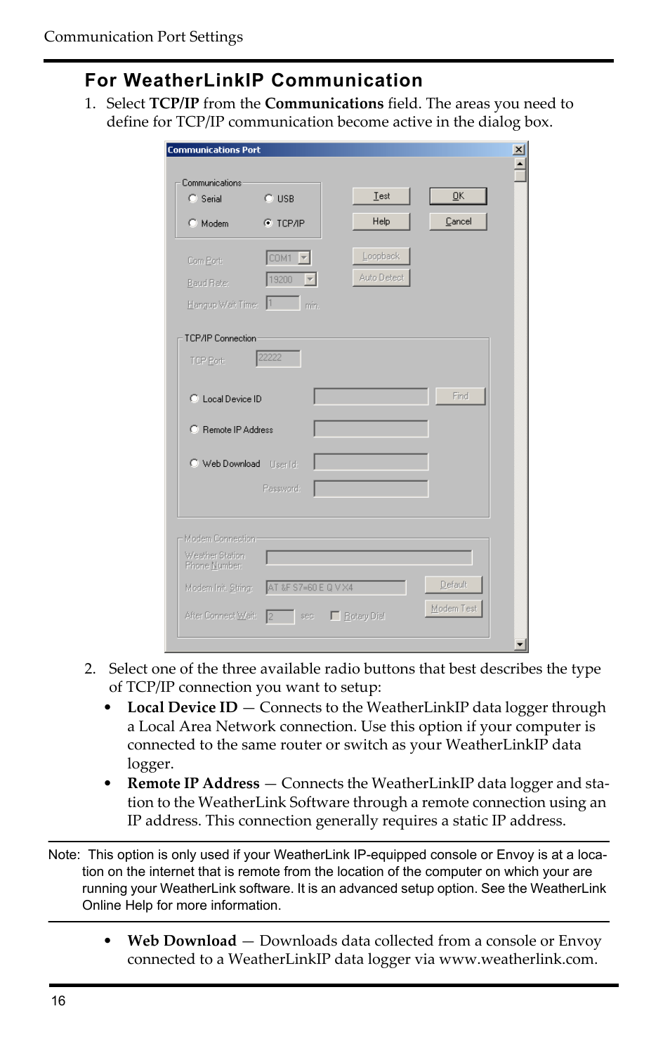 For weatherlinkip communication | DAVIS WeatherLink Getting Started Guide: Vantage Stations User Manual | Page 18 / 32