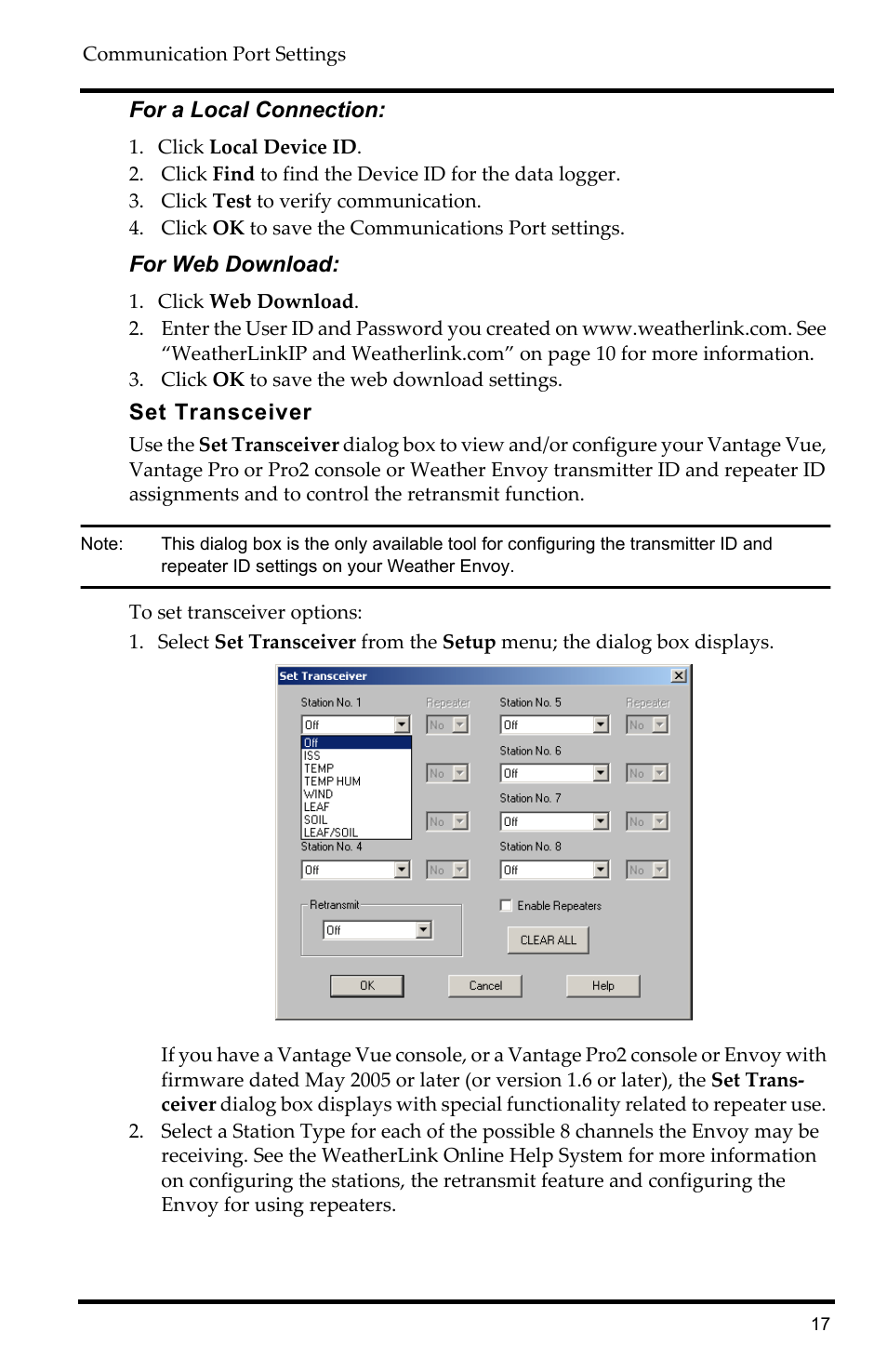 Set transceiver | DAVIS WeatherLink Getting Started Guide: Vantage Stations User Manual | Page 19 / 32