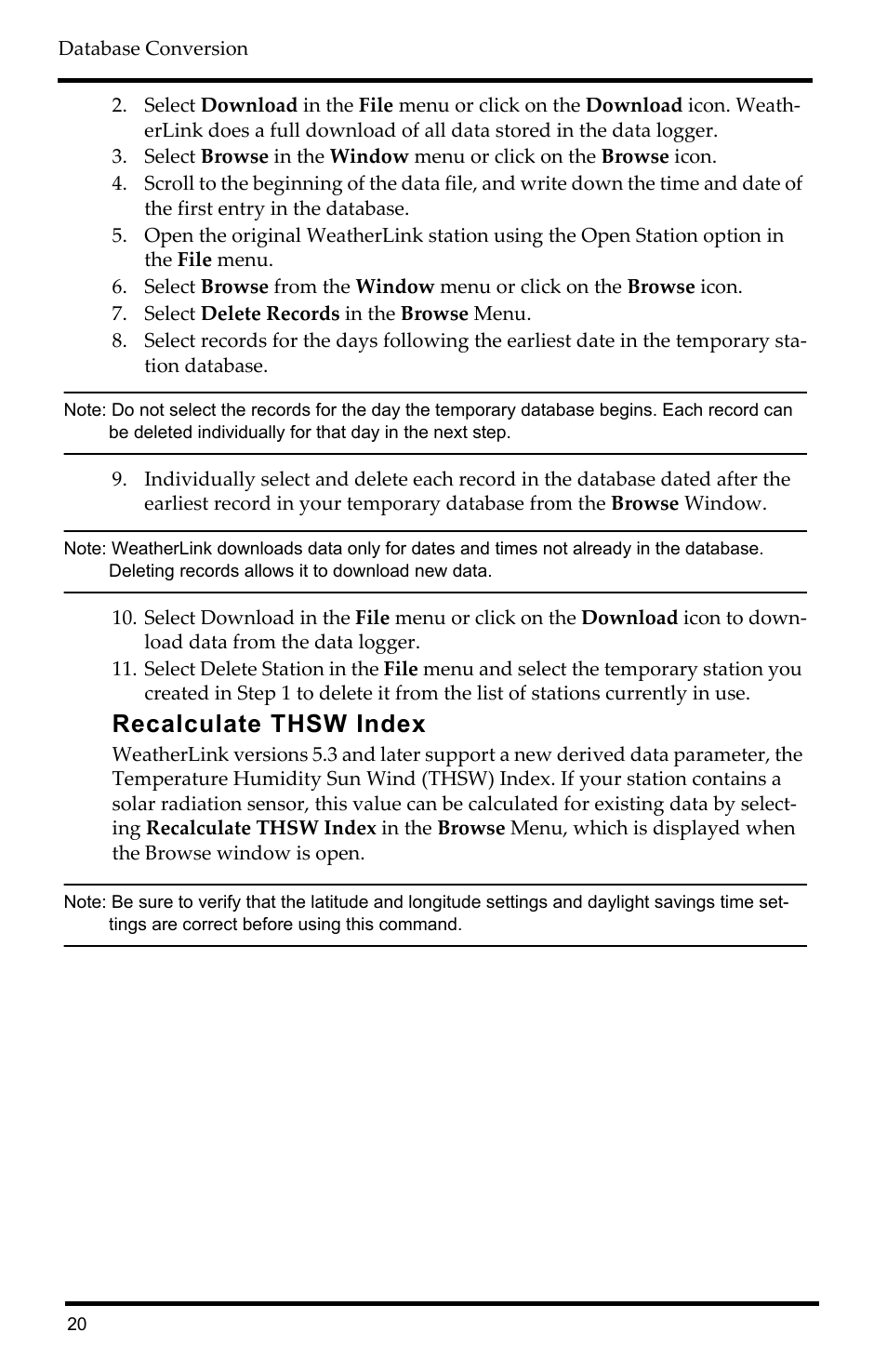 Recalculate thsw index | DAVIS WeatherLink Getting Started Guide: Vantage Stations User Manual | Page 22 / 32