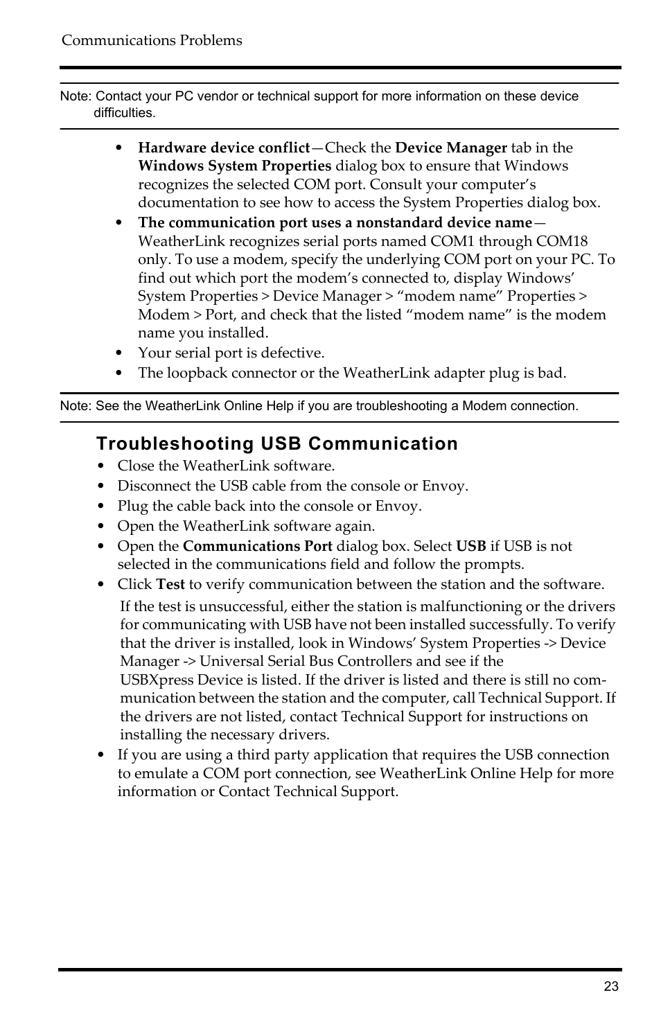 Troubleshooting usb communication | DAVIS WeatherLink Getting Started Guide: Vantage Stations User Manual | Page 25 / 32