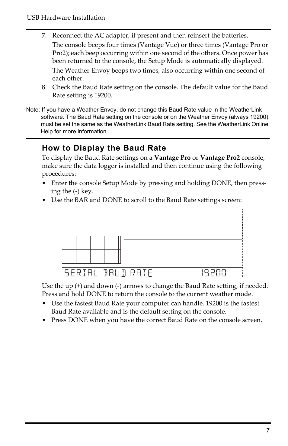 How to display the baud rate | DAVIS WeatherLink Getting Started Guide: Vantage Stations User Manual | Page 9 / 32