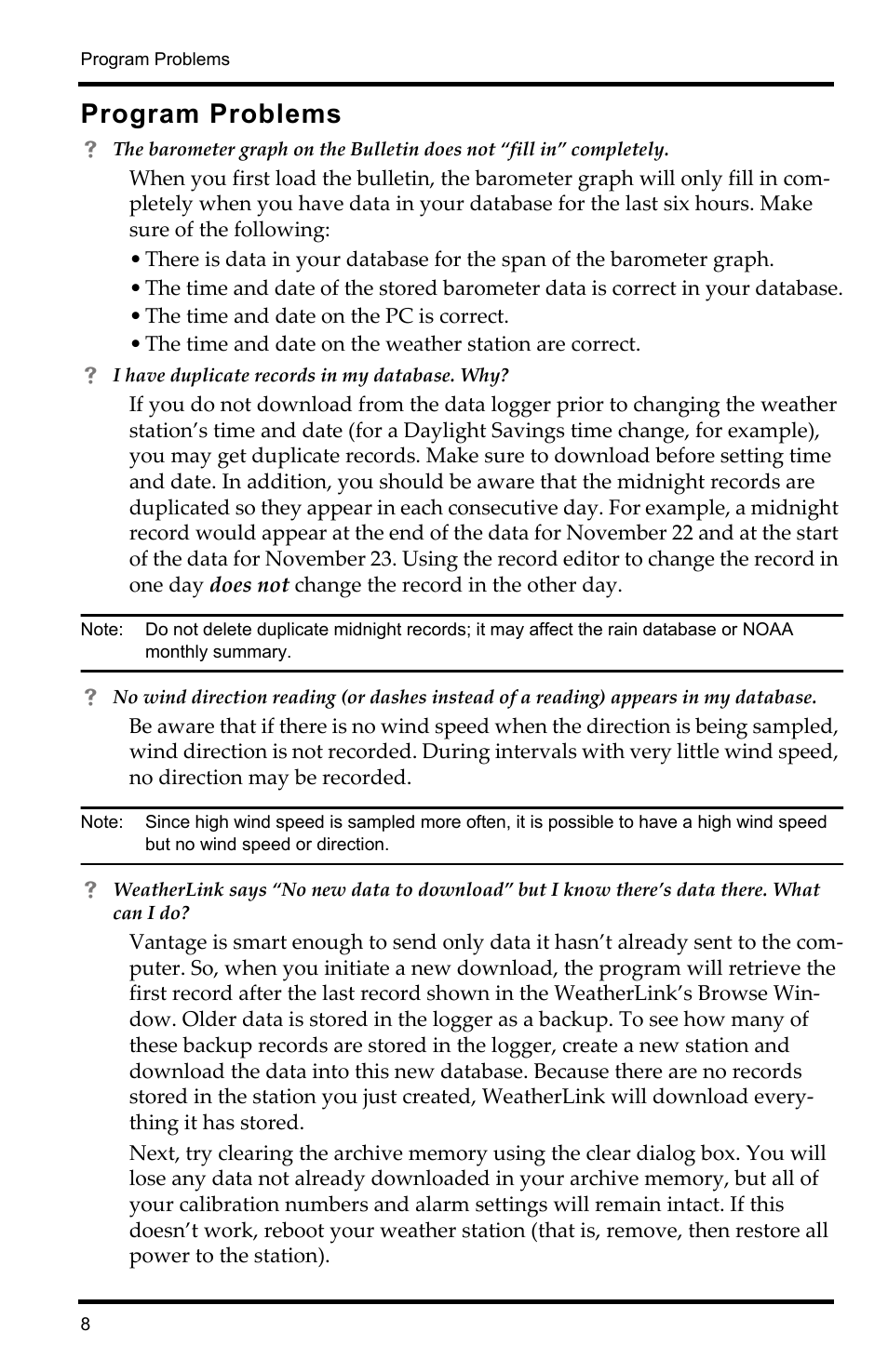 Program problems | DAVIS WeatherLink Mac OS X Getting Started Guide User Manual | Page 10 / 12