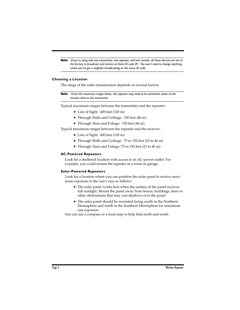 DAVIS Wireless Repeater WITH SOLAR OR AC-POWER User Manual | Page 4 / 16