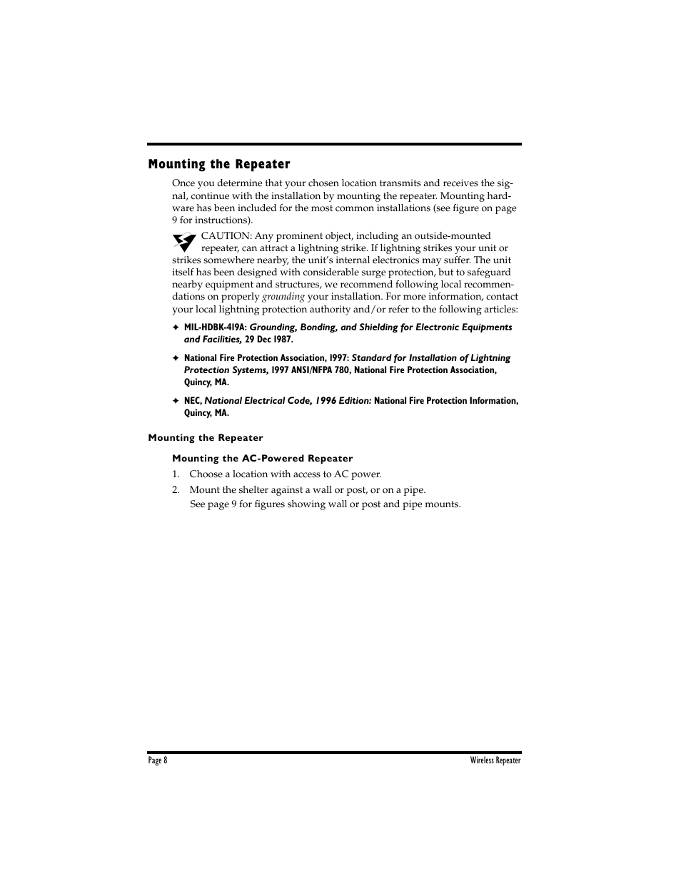 Mounting the repeater | DAVIS Wireless Repeater WITH SOLAR OR AC-POWER User Manual | Page 8 / 16