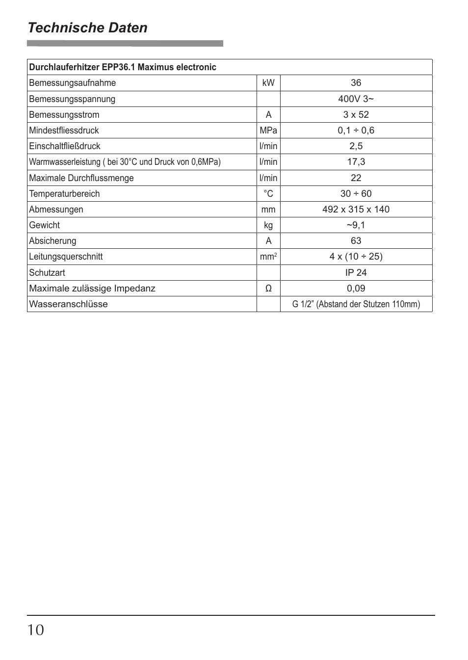 Technische daten | KOSPEL EPP Maximus User Manual | Page 10 / 24