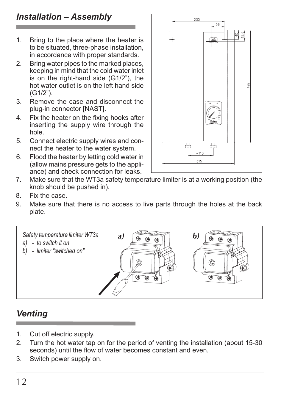 Installation – assembly, Venting, A) b) | KOSPEL EPP Maximus User Manual | Page 12 / 24