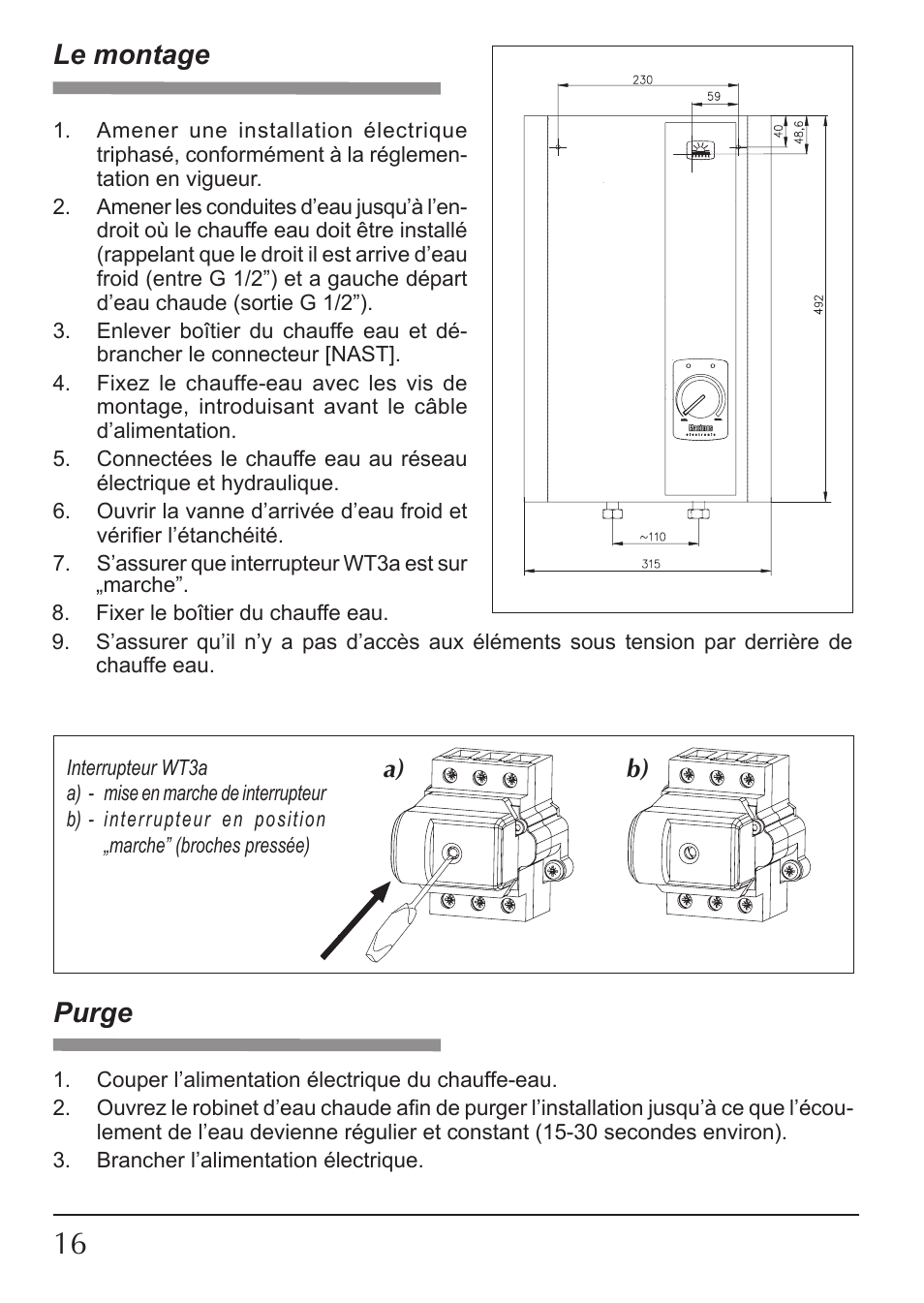 Le montage, Purge, A) b) | KOSPEL EPP Maximus User Manual | Page 16 / 24