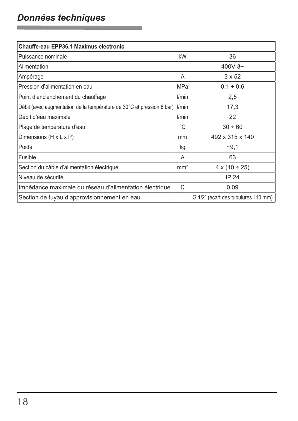 Données techniques | KOSPEL EPP Maximus User Manual | Page 18 / 24