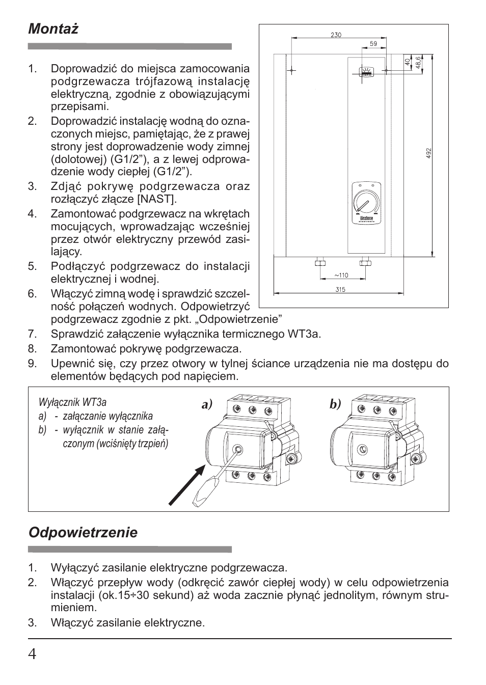 Montaż, Odpowietrzenie, A) b) | KOSPEL EPP Maximus User Manual | Page 4 / 24