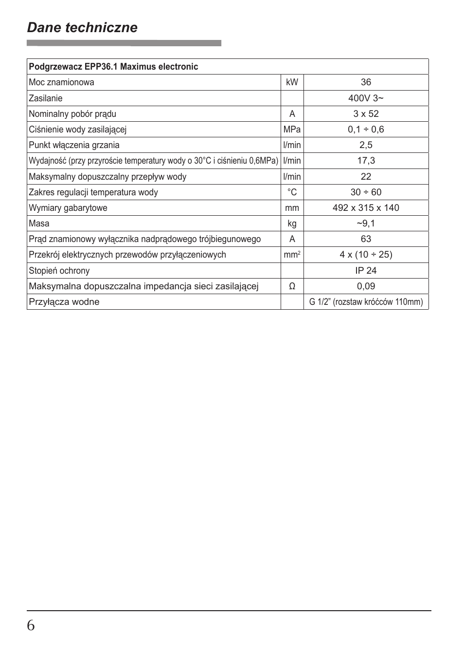 Dane techniczne | KOSPEL EPP Maximus User Manual | Page 6 / 24