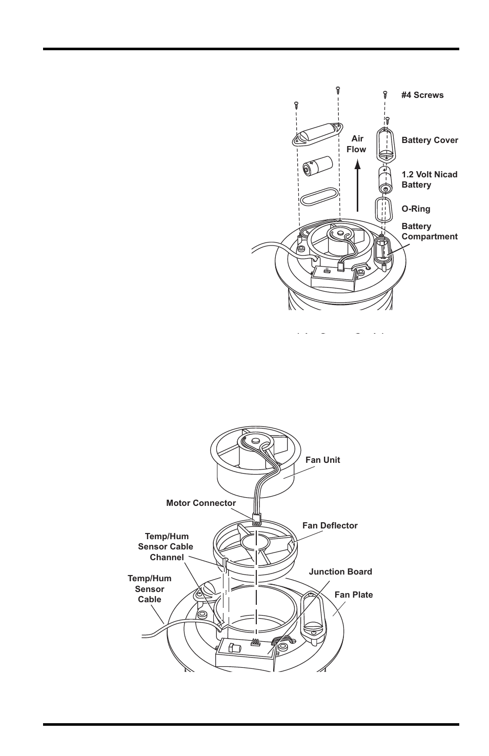 Installing the fan batteries, Reassembling the station | DAVIS Wireless Temp/Hum Station Fan Asp., 2003 & newer User Manual | Page 5 / 20