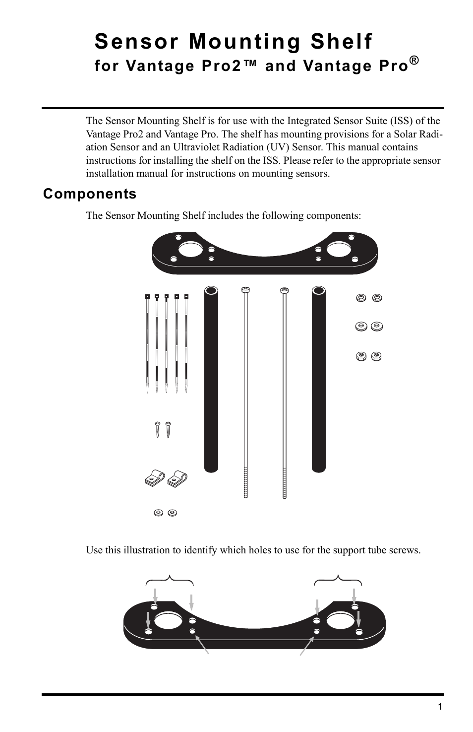 DAVIS Sensor Mounting Shelf for Vantage Pro and Vantage Pro2 User Manual | 4 pages