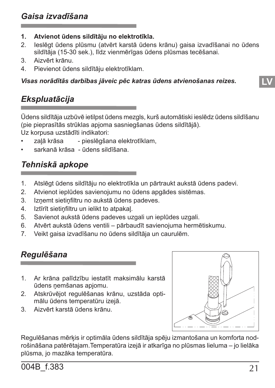 Tehniskā apkope, Gaisa izvadīšana, Ekspluatācija | KOSPEL EPO Amicus User Manual | Page 21 / 28