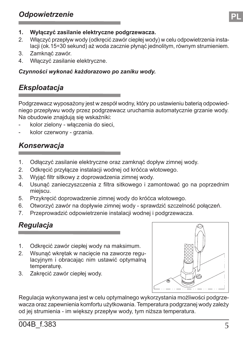 Konserwacja, Odpowietrzenie, Eksploatacja | KOSPEL EPO Amicus User Manual | Page 5 / 28