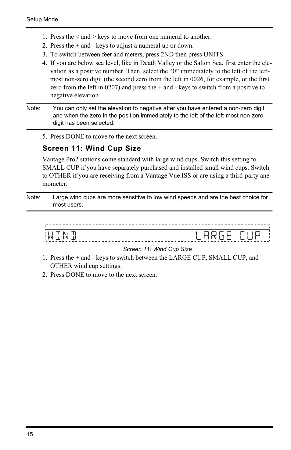 Screen 11: wind cup size | DAVIS Vantage Pro2 Console User Manual | Page 18 / 56