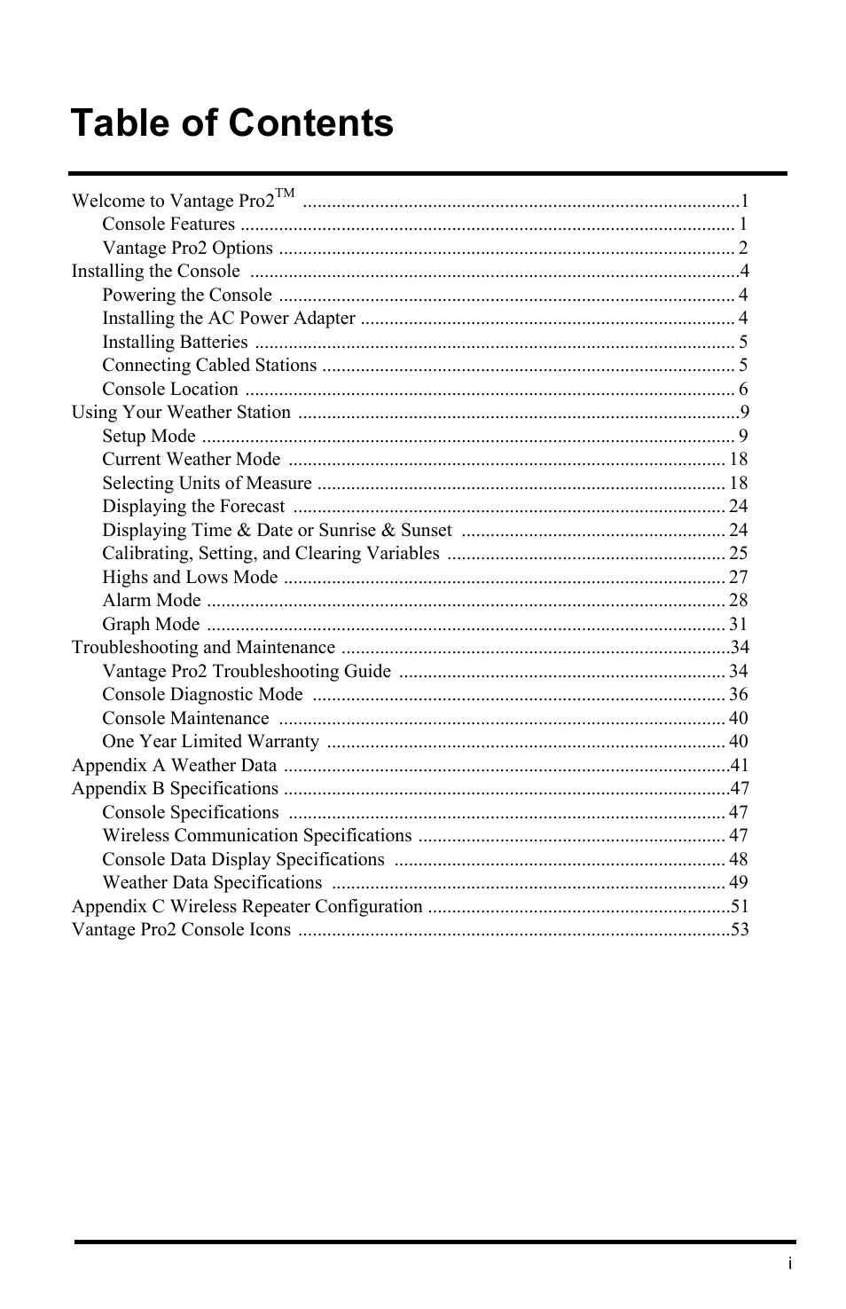 DAVIS Vantage Pro2 Console User Manual | Page 3 / 56