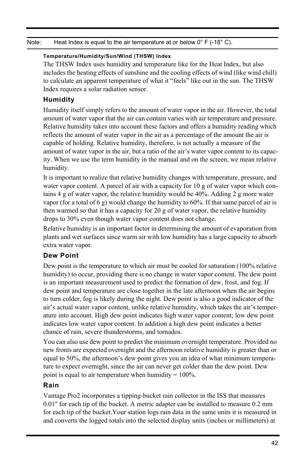 Humidity, Dew point, Rain | DAVIS Vantage Pro2 Console User Manual | Page 45 / 56