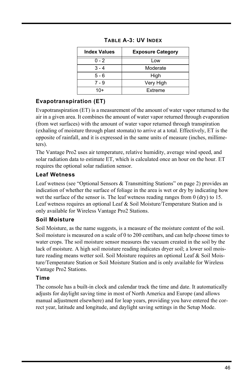 Evapotranspiration (et), Leaf wetness, Soil moisture | Time | DAVIS Vantage Pro2 Console User Manual | Page 49 / 56