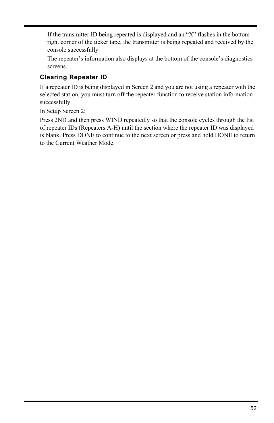 Clearing repeater id | DAVIS Vantage Pro2 Console User Manual | Page 55 / 56