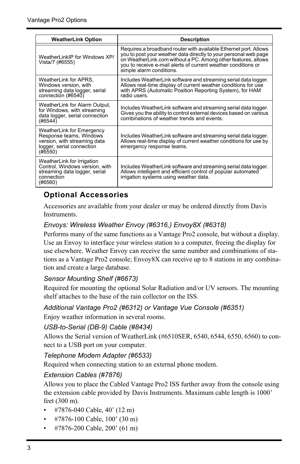 Optional accessories | DAVIS Vantage Pro2 Console User Manual | Page 6 / 56