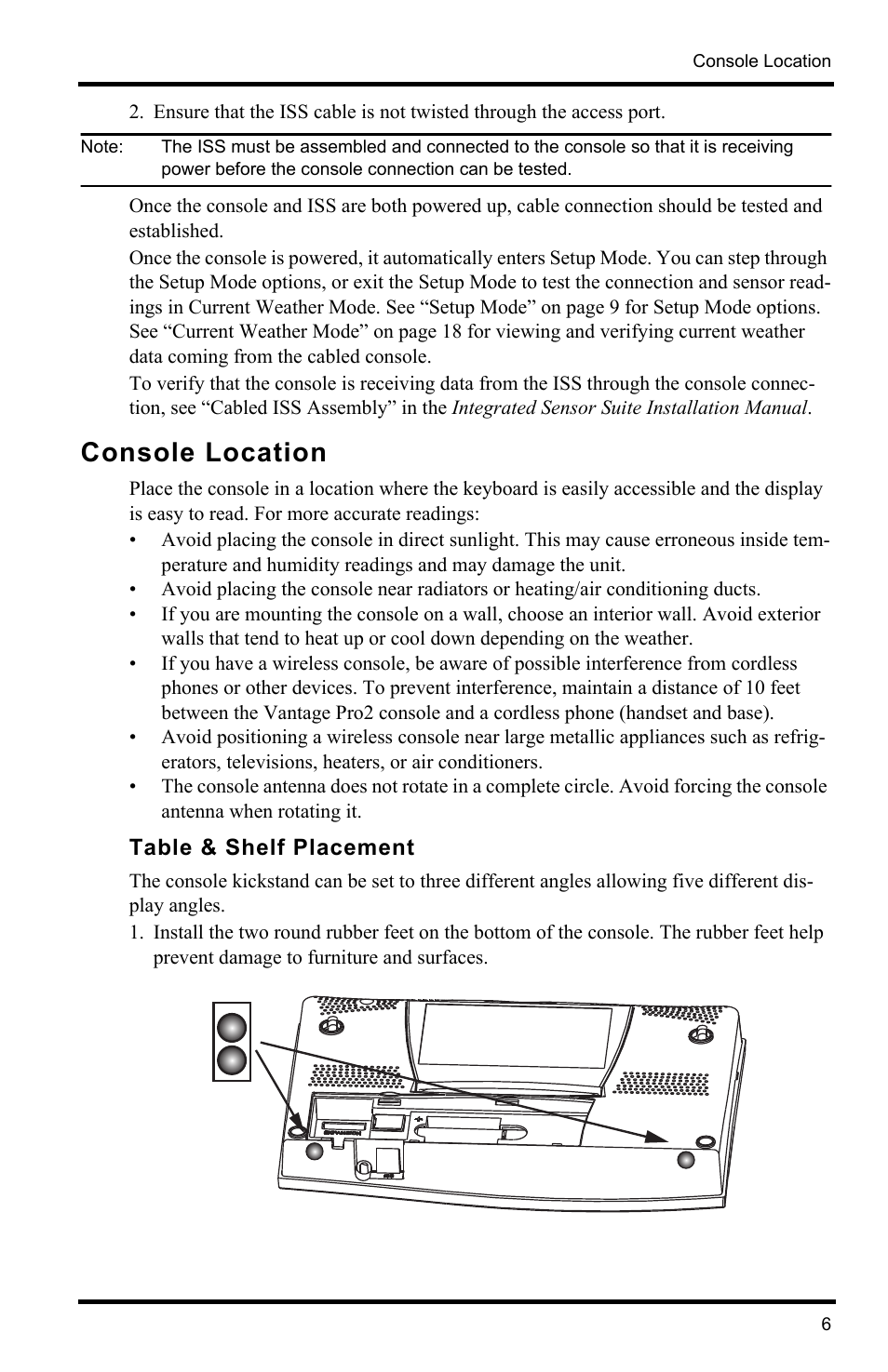 Console location, Table & shelf placement | DAVIS Vantage Pro2 Console User Manual | Page 9 / 56