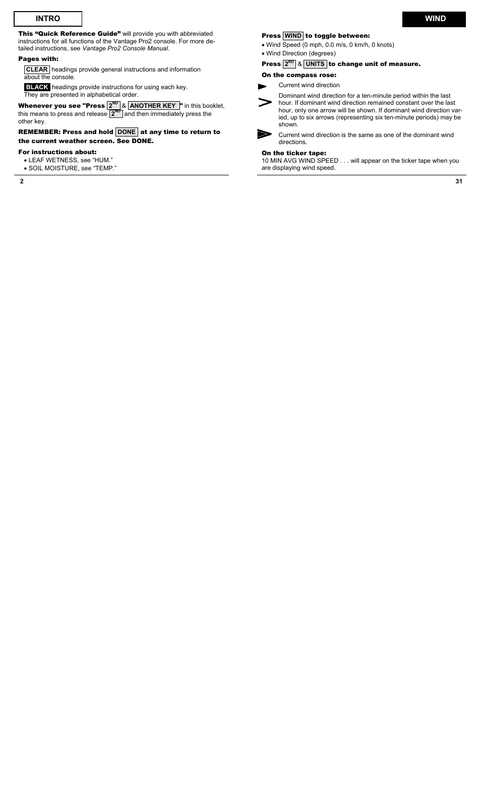 DAVIS Vantage Pro2 Quick Reference Guide User Manual | Page 2 / 16