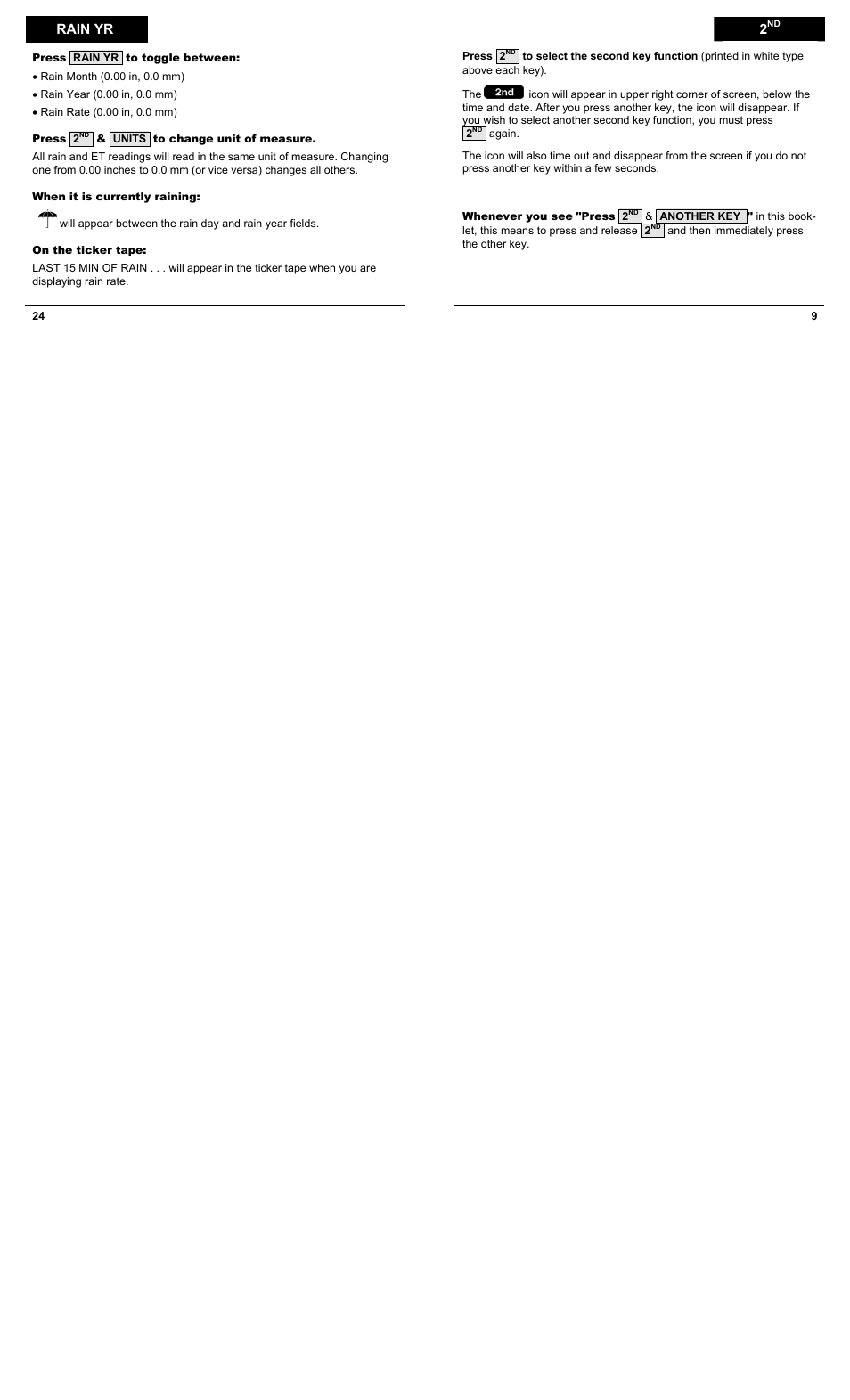 Rain yr 2 | DAVIS Vantage Pro2 Quick Reference Guide User Manual | Page 9 / 16