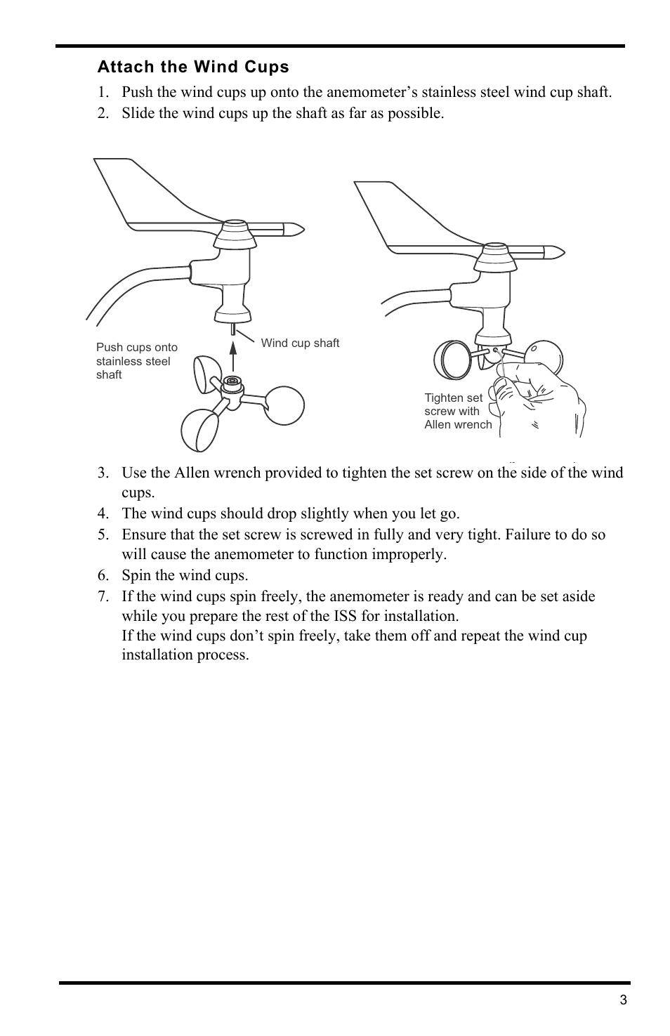 Attach the wind cups | DAVIS Anemometer for Vantage Pro2 (6410) User Manual | Page 5 / 12