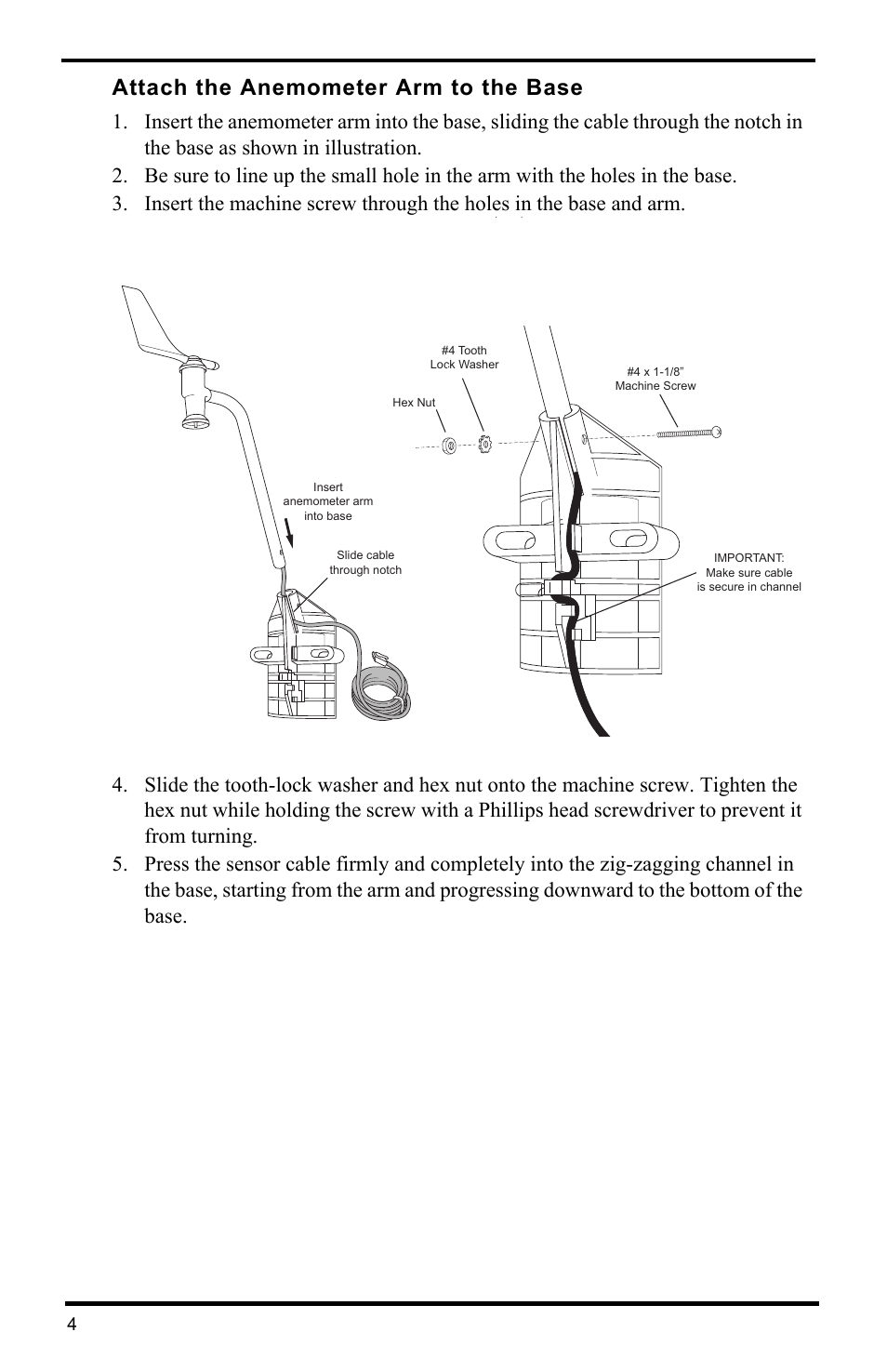 Attach the anemometer arm to the base | DAVIS Anemometer for Vantage Pro2 (6410) User Manual | Page 6 / 12