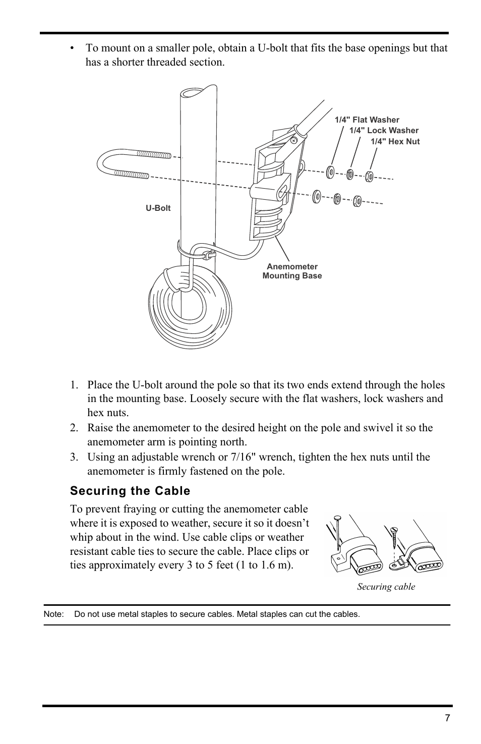 Securing the cable | DAVIS Anemometer for Vantage Pro2 (6410) User Manual | Page 9 / 12