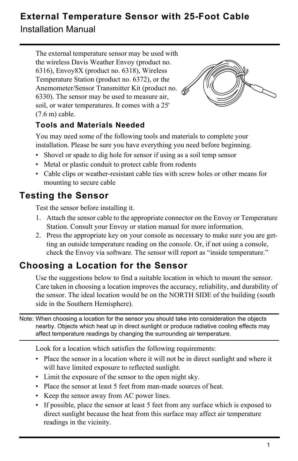 DAVIS External Temperature Sensor with RJ Connector User Manual | 4 pages