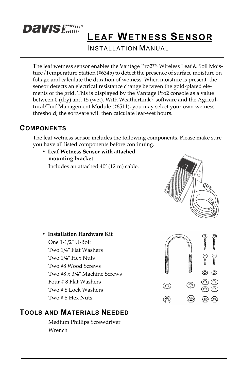 DAVIS Leaf Wetness Sensor for Vantage Pro2 User Manual | 4 pages