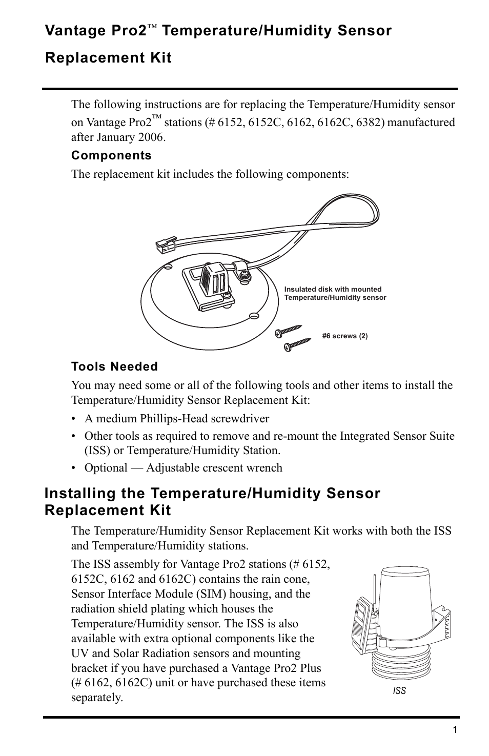 DAVIS Vantage Pro2 Temperature/Humidty Sensor Replacement Kit User Manual | 8 pages